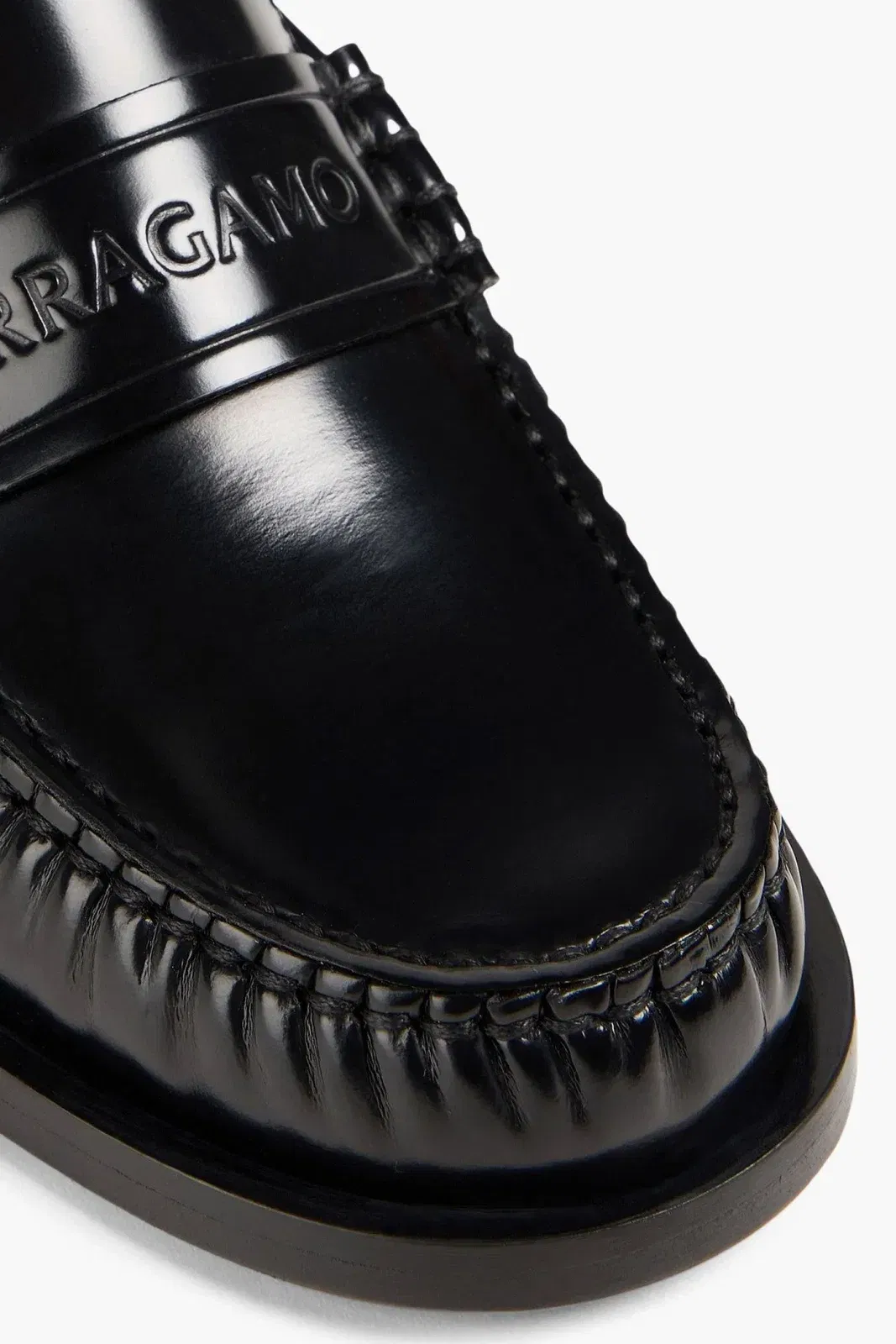 Ferragamo Embossed Glossed-Leather Loafers Black Women's