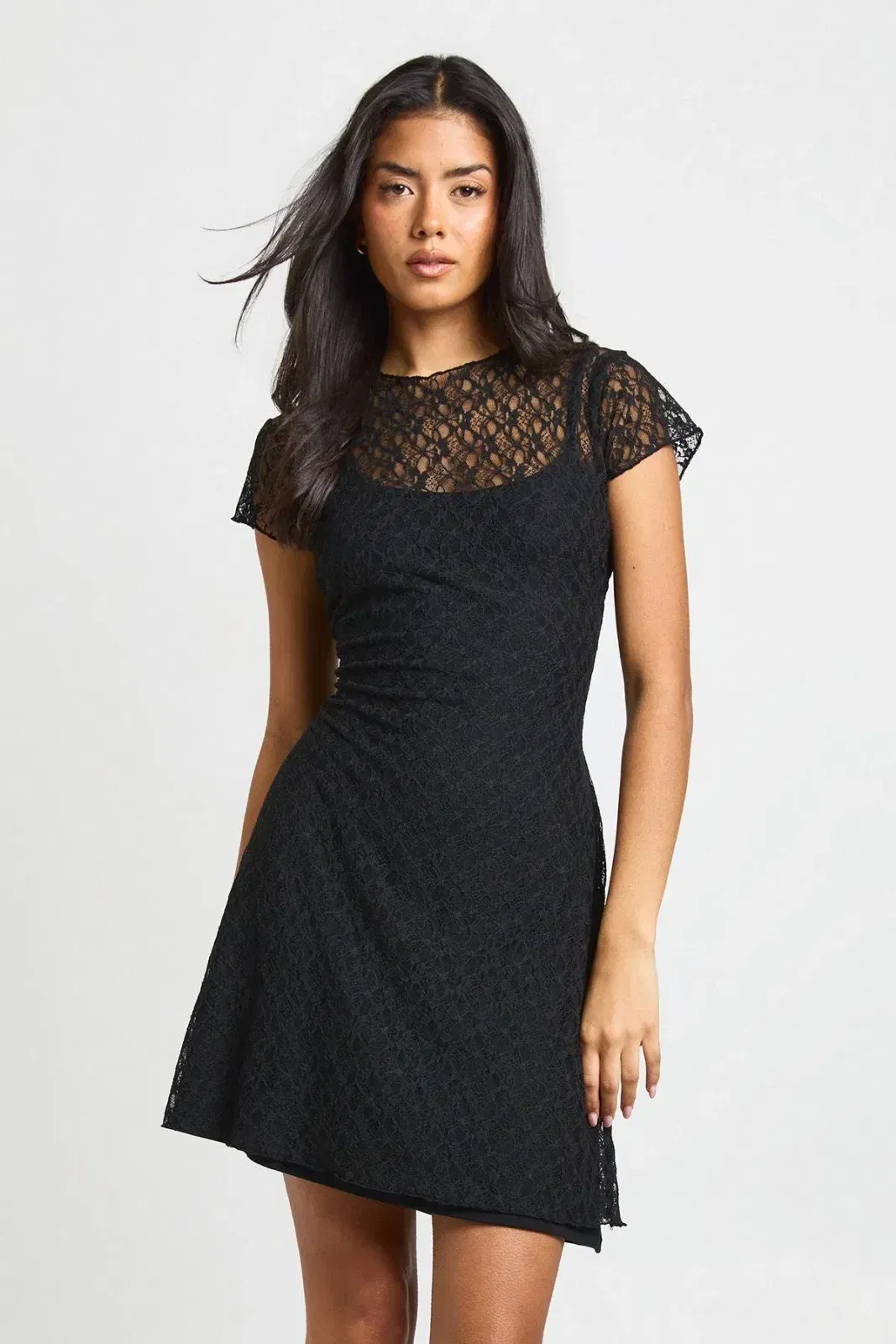 Cap Sleeve Lace Mini Dress