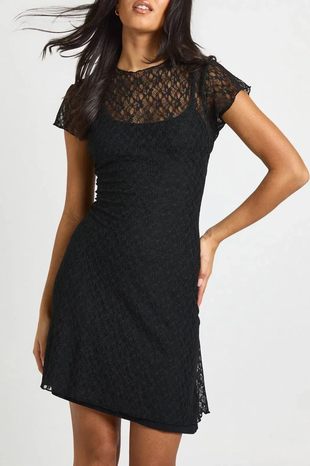 Cap Sleeve Lace Mini Dress