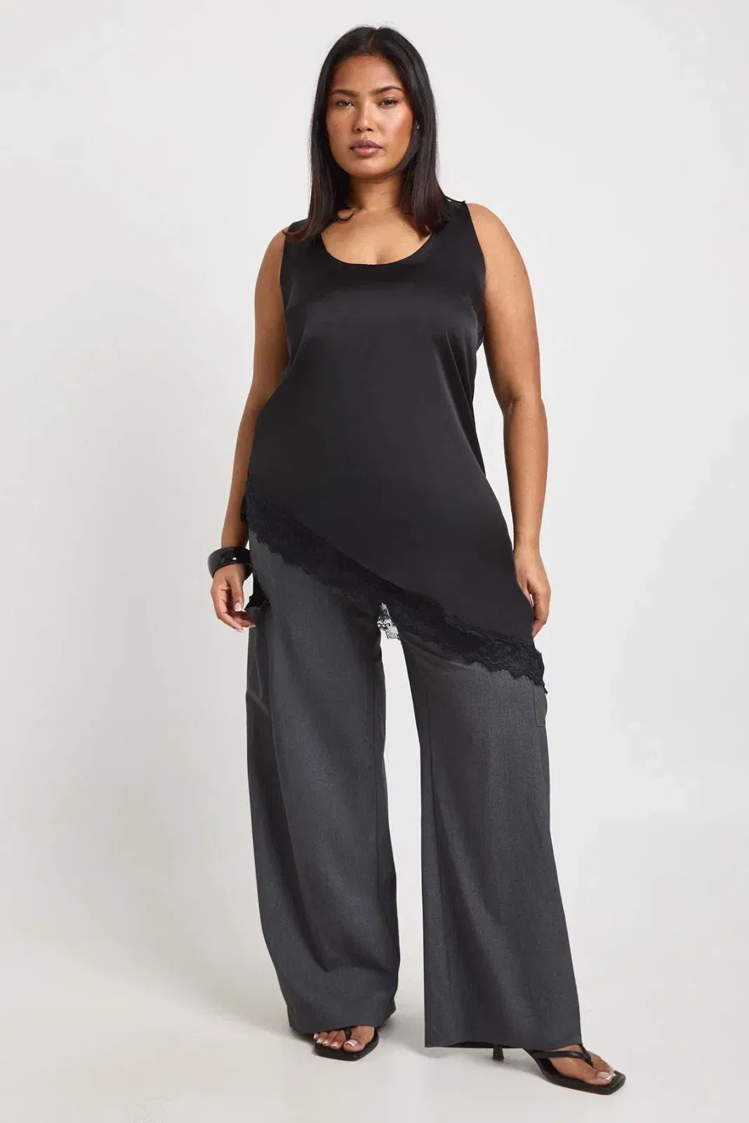 Plus Scoop Neck Asymmetric Hem Cami Top