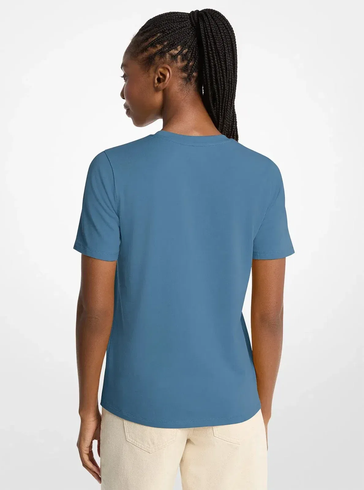 Michael Kors Sequined Logo Cotton T-Shirt DK CHAMBRAY