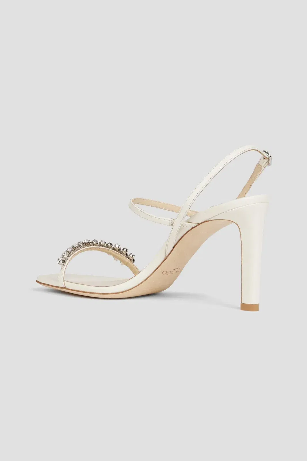 Jimmy Choo Meira 85 Crystal-Embellished Leather Slingback Sandals Ivory Women's