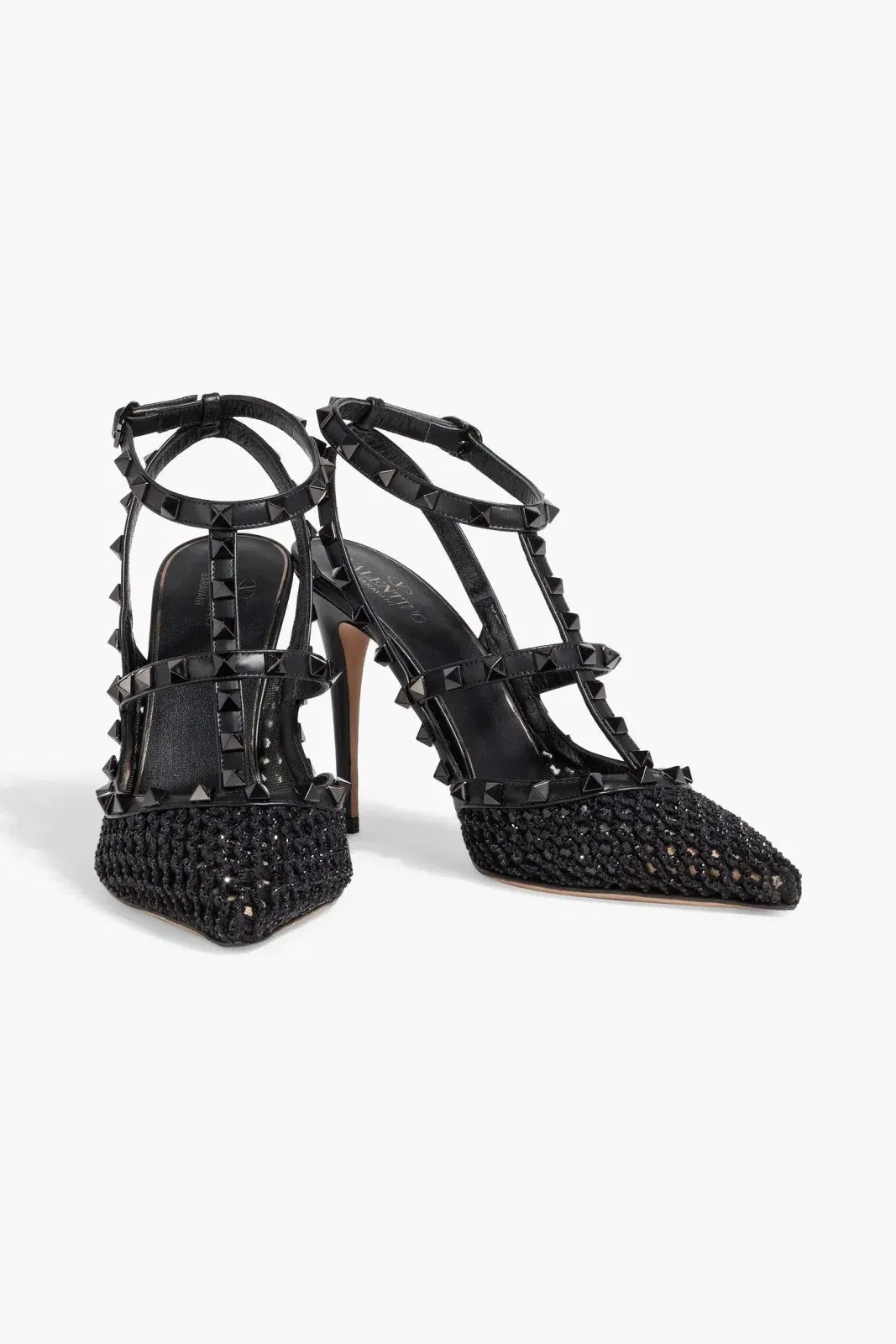 Valentino Garavani Rockstud Crochet And Leather Pumps Black Women's