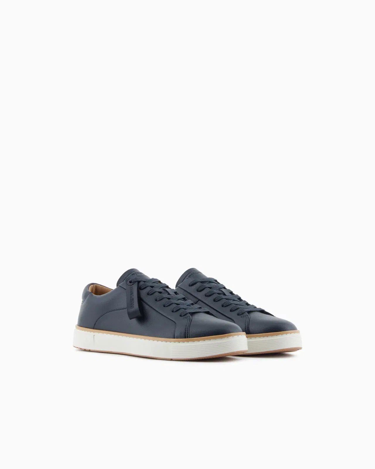 Emporio Armani Leather Sneakers With A Contrasting Welt Navy Blue
