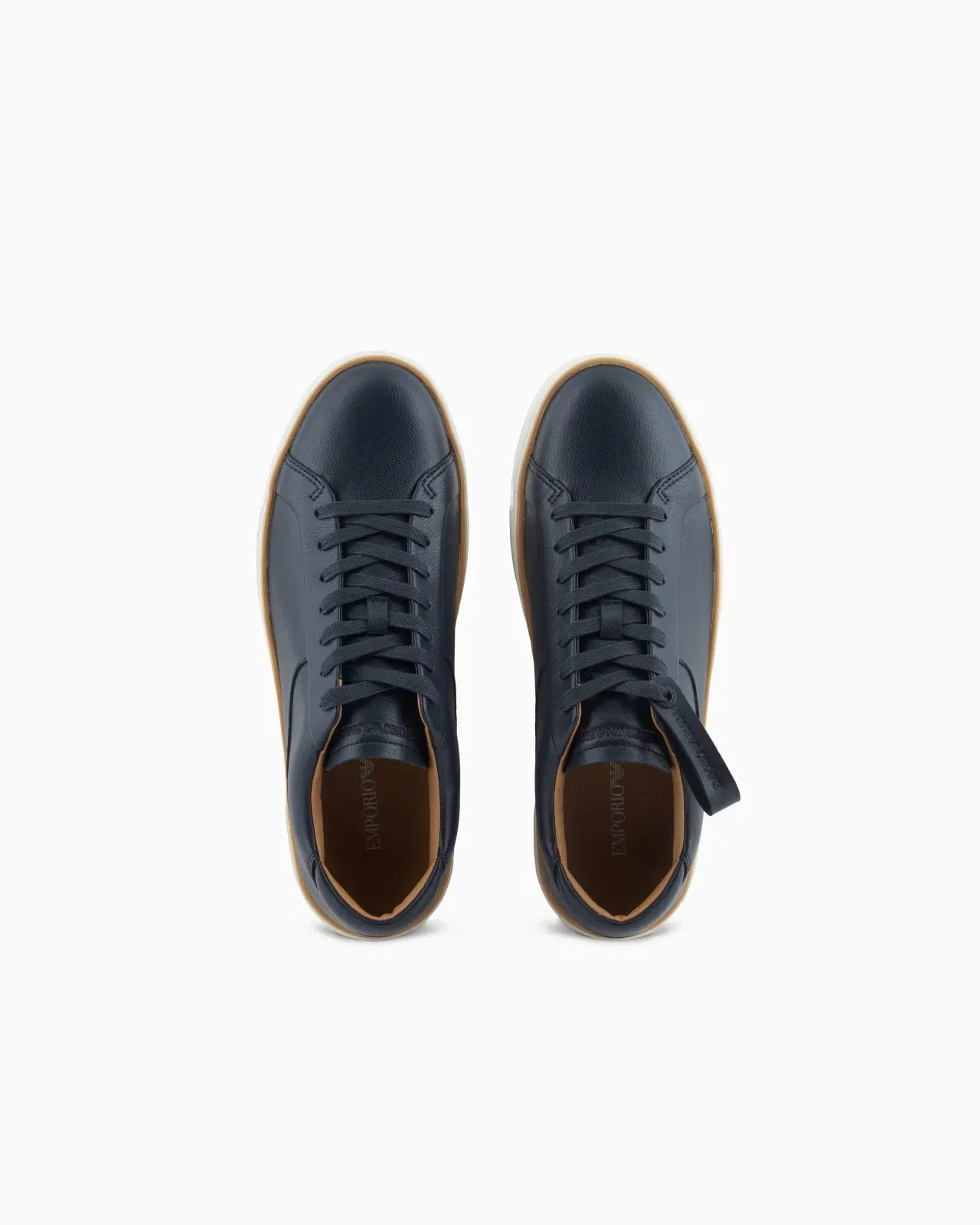 Emporio Armani Leather Sneakers With A Contrasting Welt Navy Blue