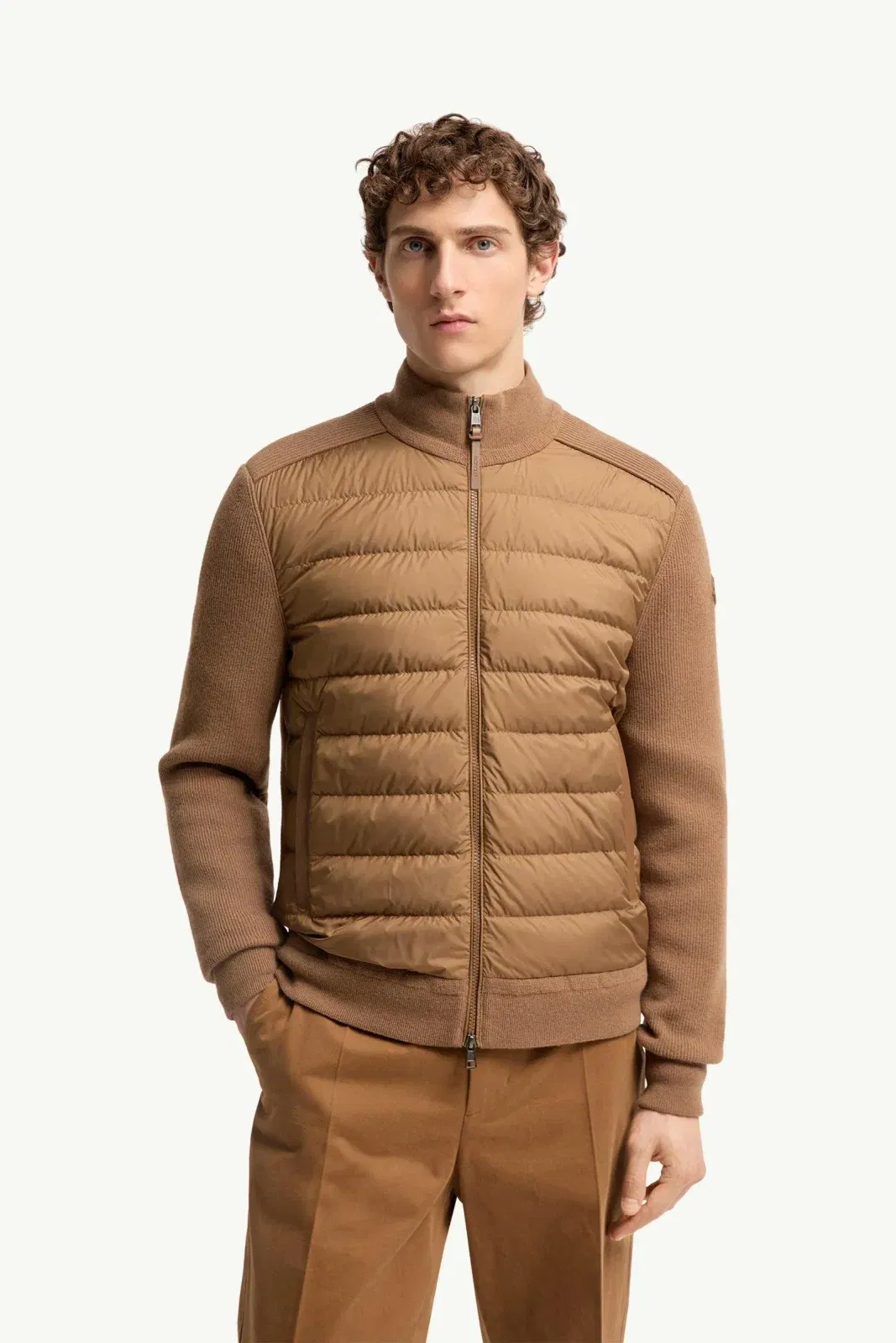 Moncler Wool & Cashmere Blend Padded Zip-Up Cardigan Brown Brown