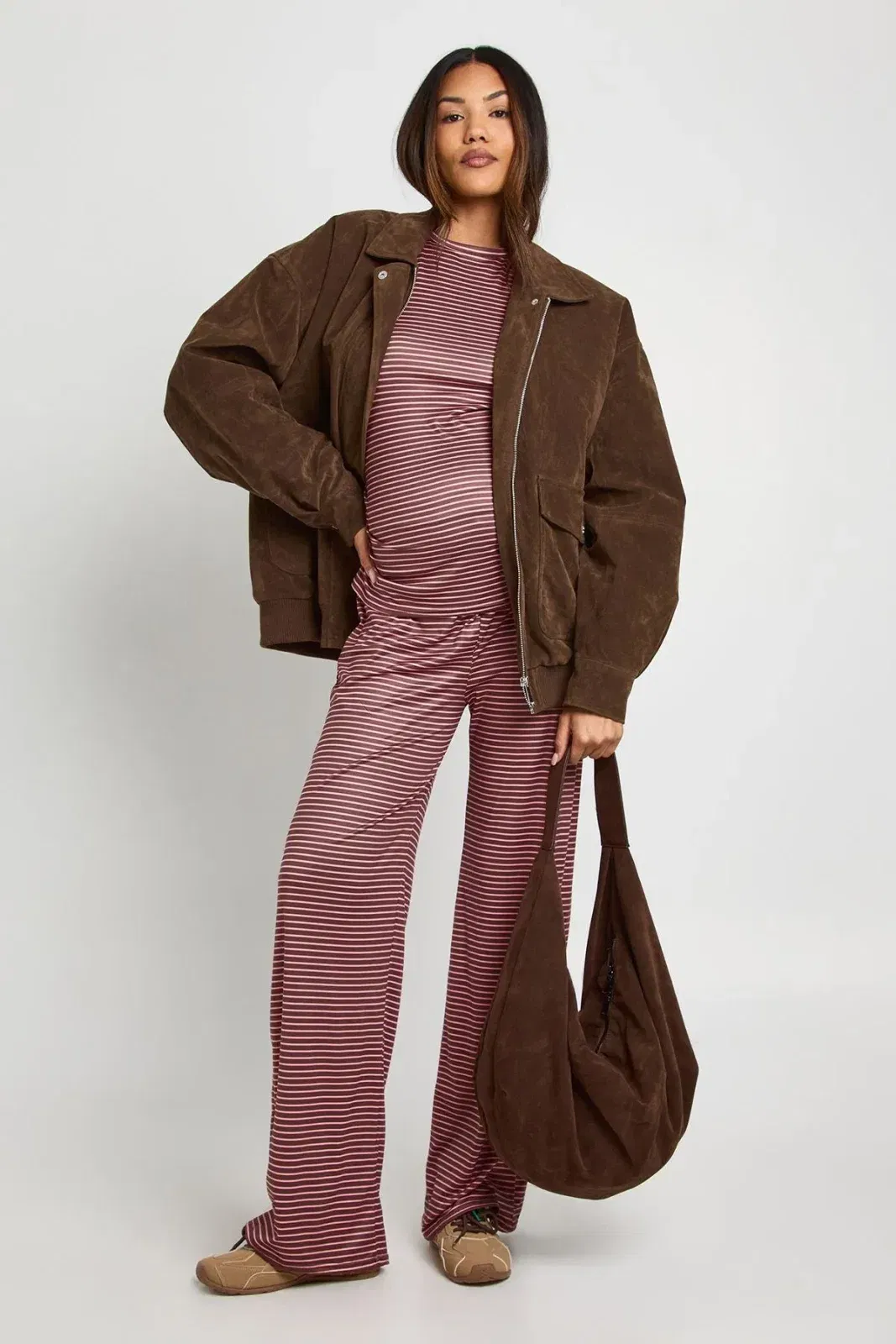 Maternity Stripe Long Sleeve Top And Trouser Set