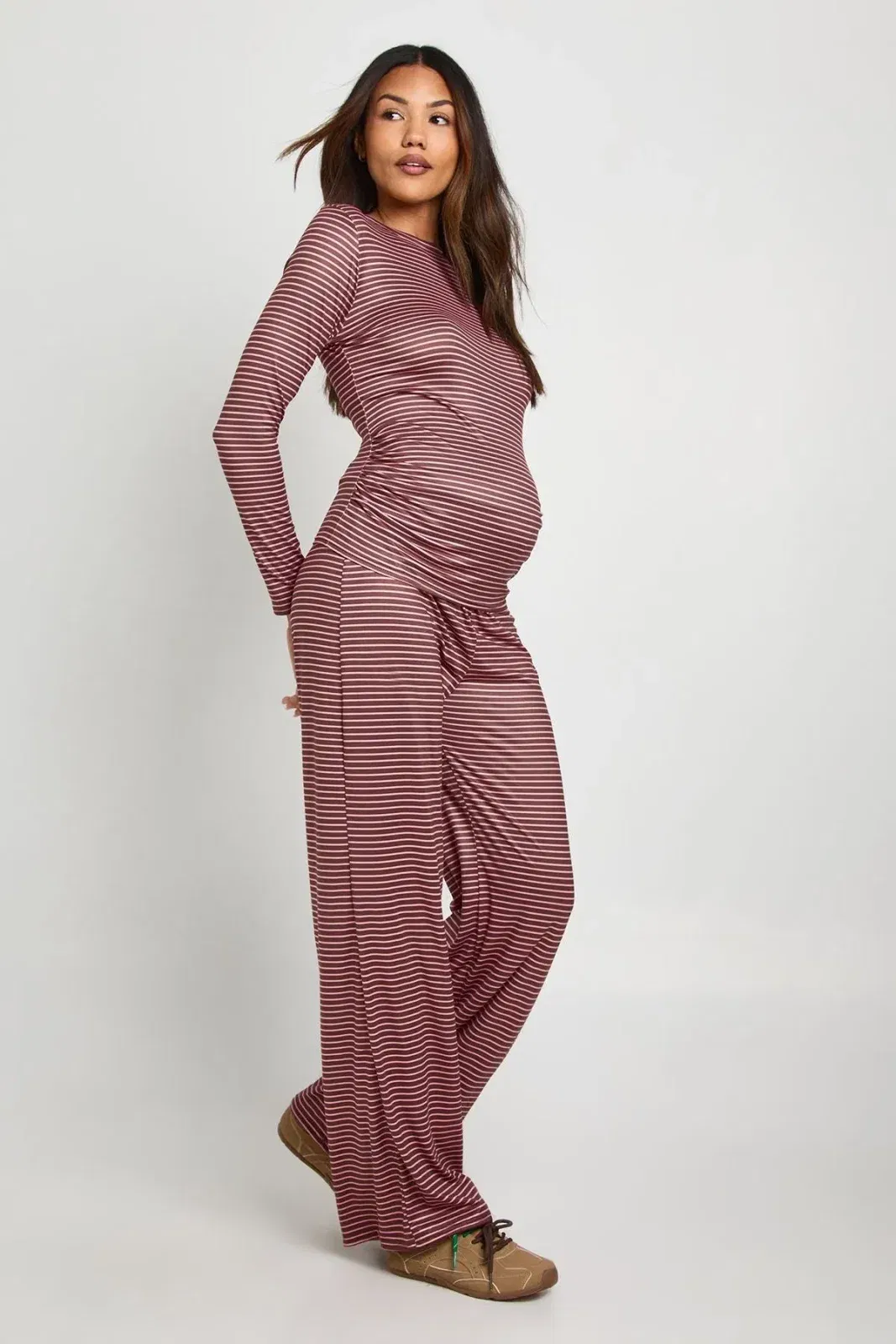 Maternity Stripe Long Sleeve Top And Trouser Set