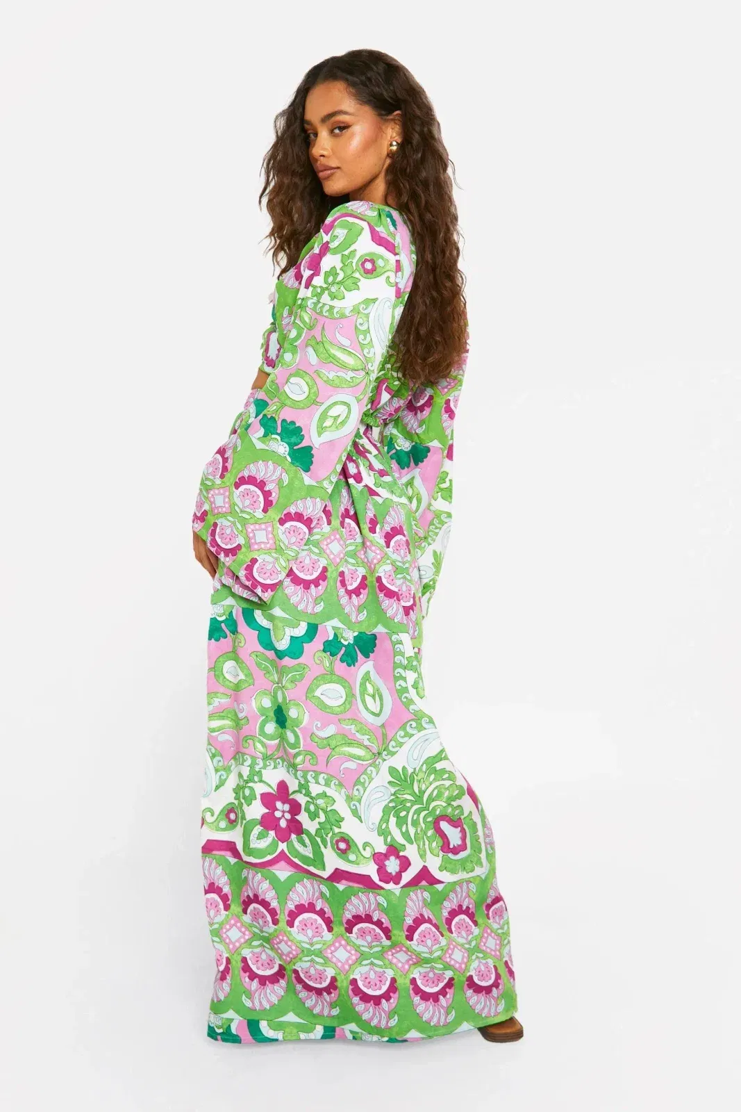 Mixed Print Split Front Maxi Skirt