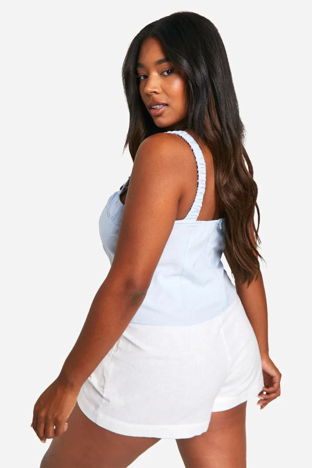 Plus Ruched Tie Front Split Hem Corset Top
