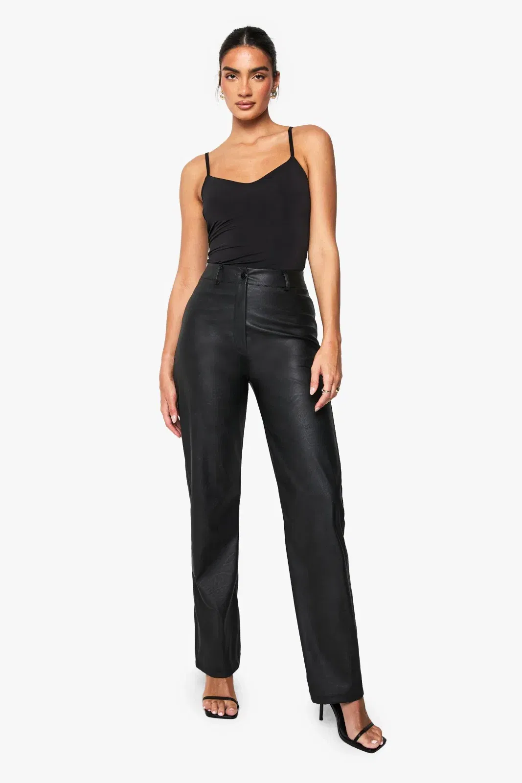 Straight Leg Leather Look Trousers