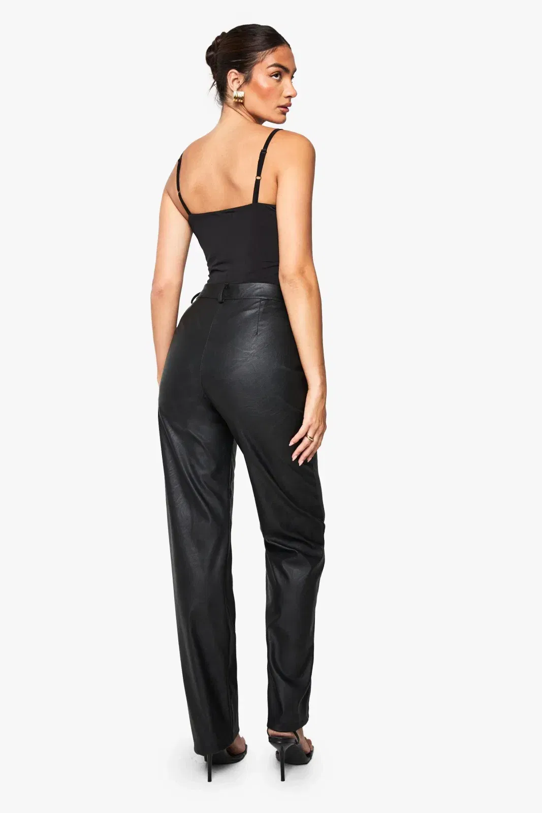 Straight Leg Leather Look Trousers