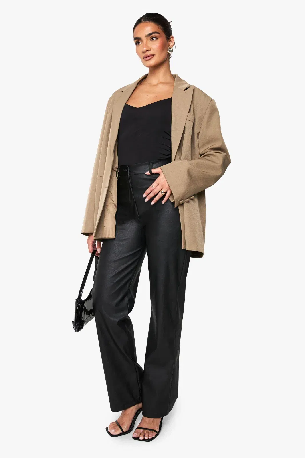 Straight Leg Leather Look Trousers
