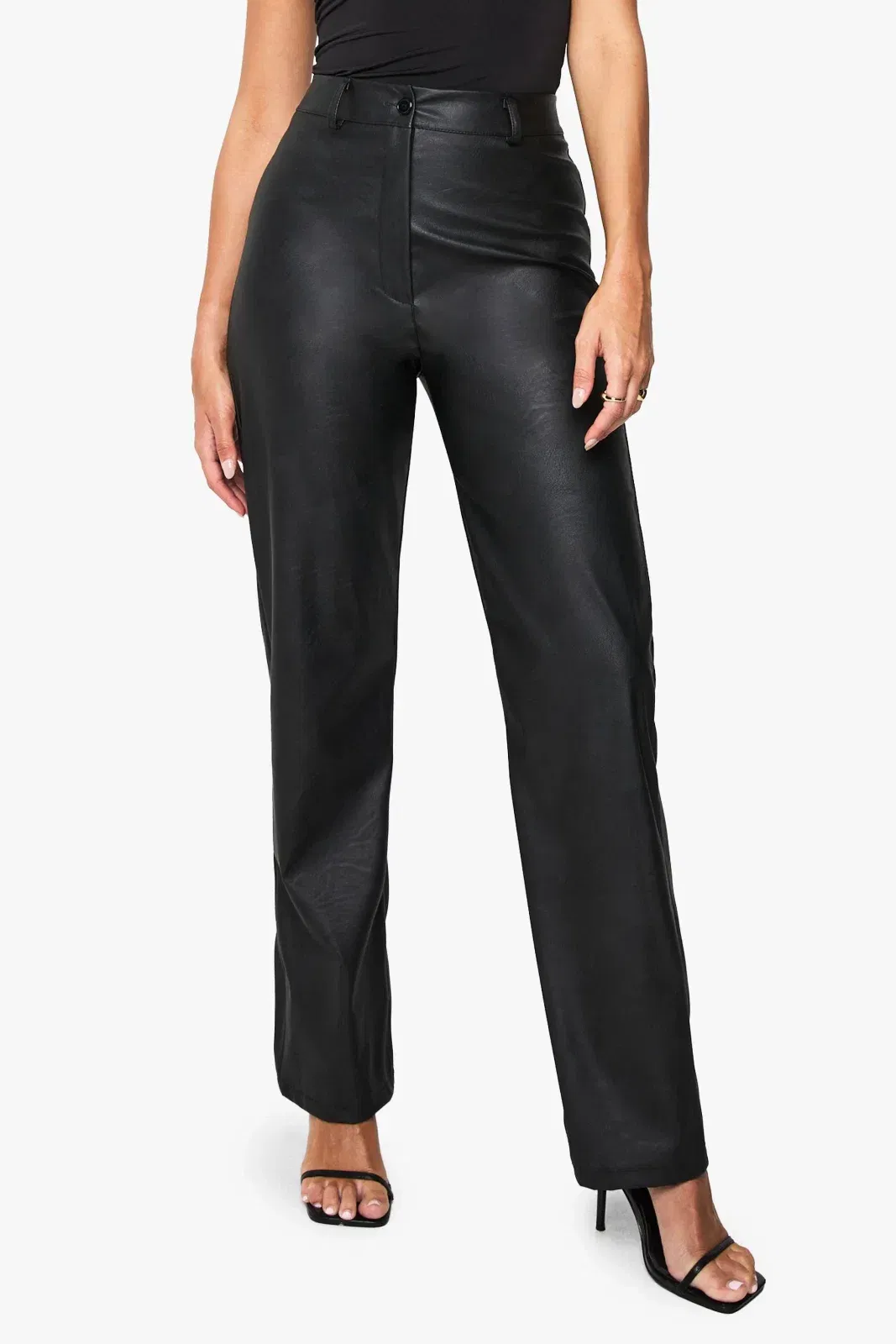 Straight Leg Leather Look Trousers