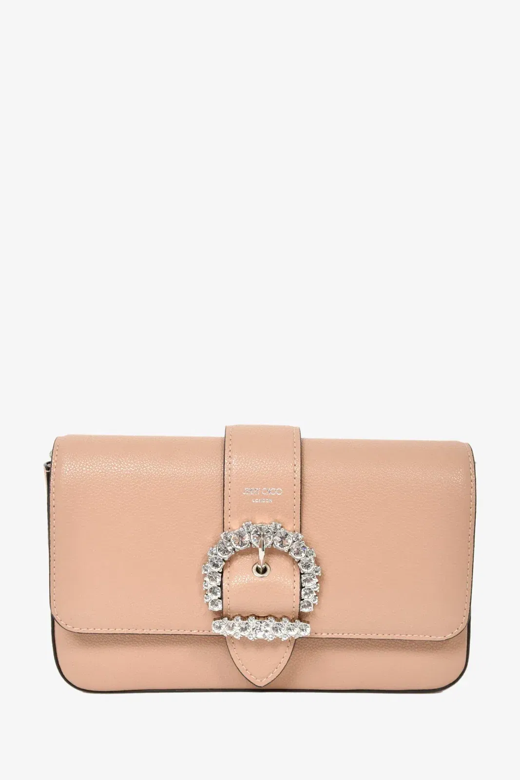 Jimmy Choo Beige Grained Leather Crystal Buckle 'Cheri' Crossbody Bag
