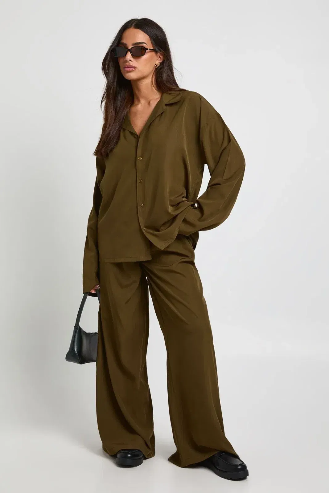 Petite Oversized Shirt & Wide Leg Trouser Co-ord