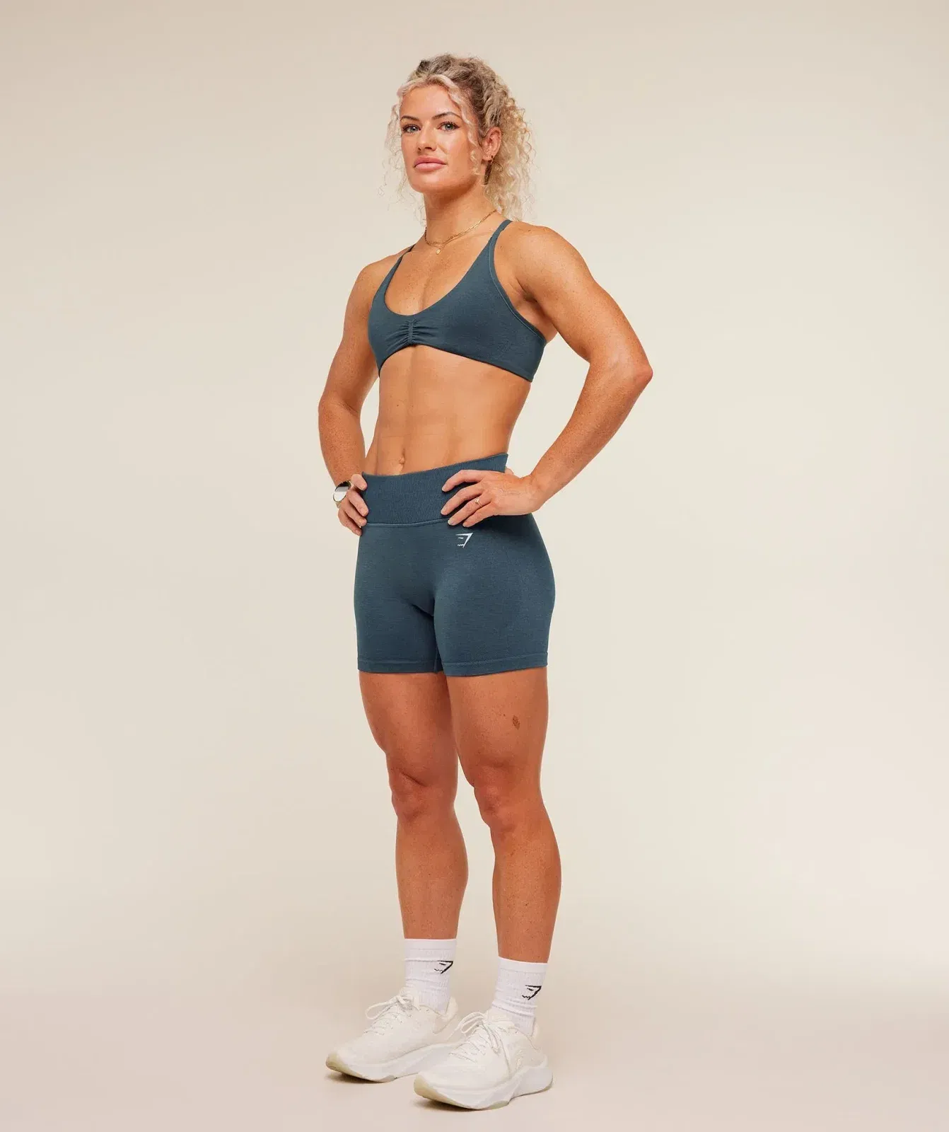 Women's Gymshark Interval Seamless Light Support Sports Bra Stealth Blue