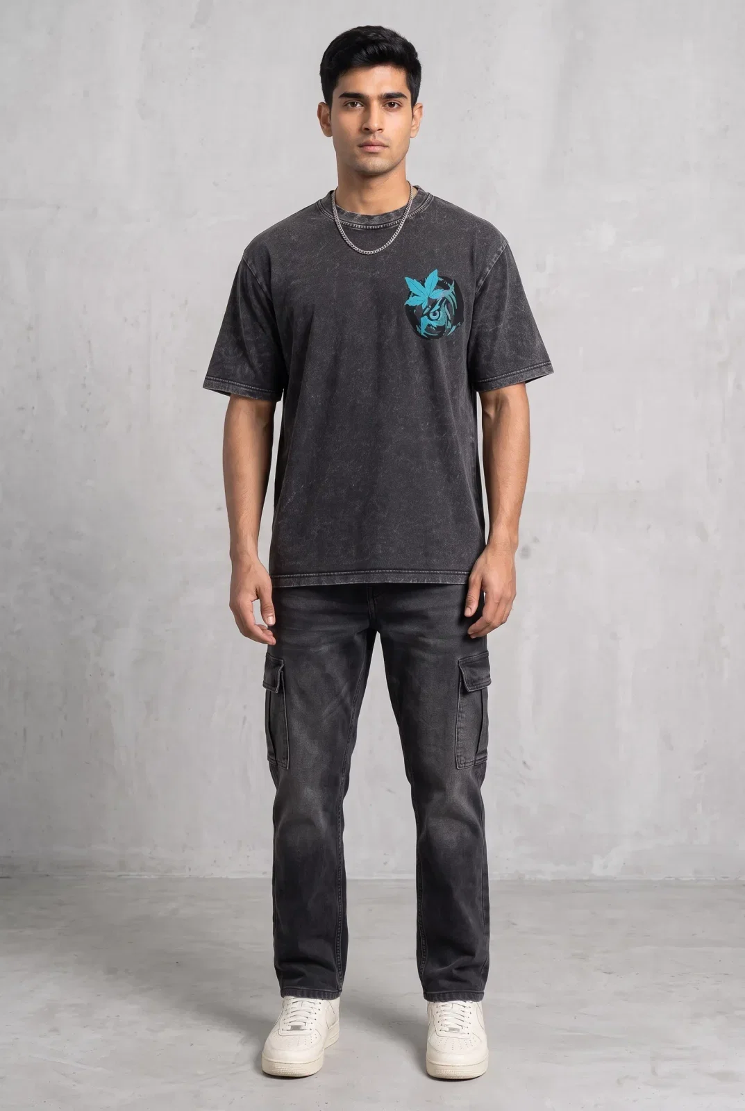 OWL VISION DARK GREY ACIDWASH MEN’S OVERSIZED T-SHIRT