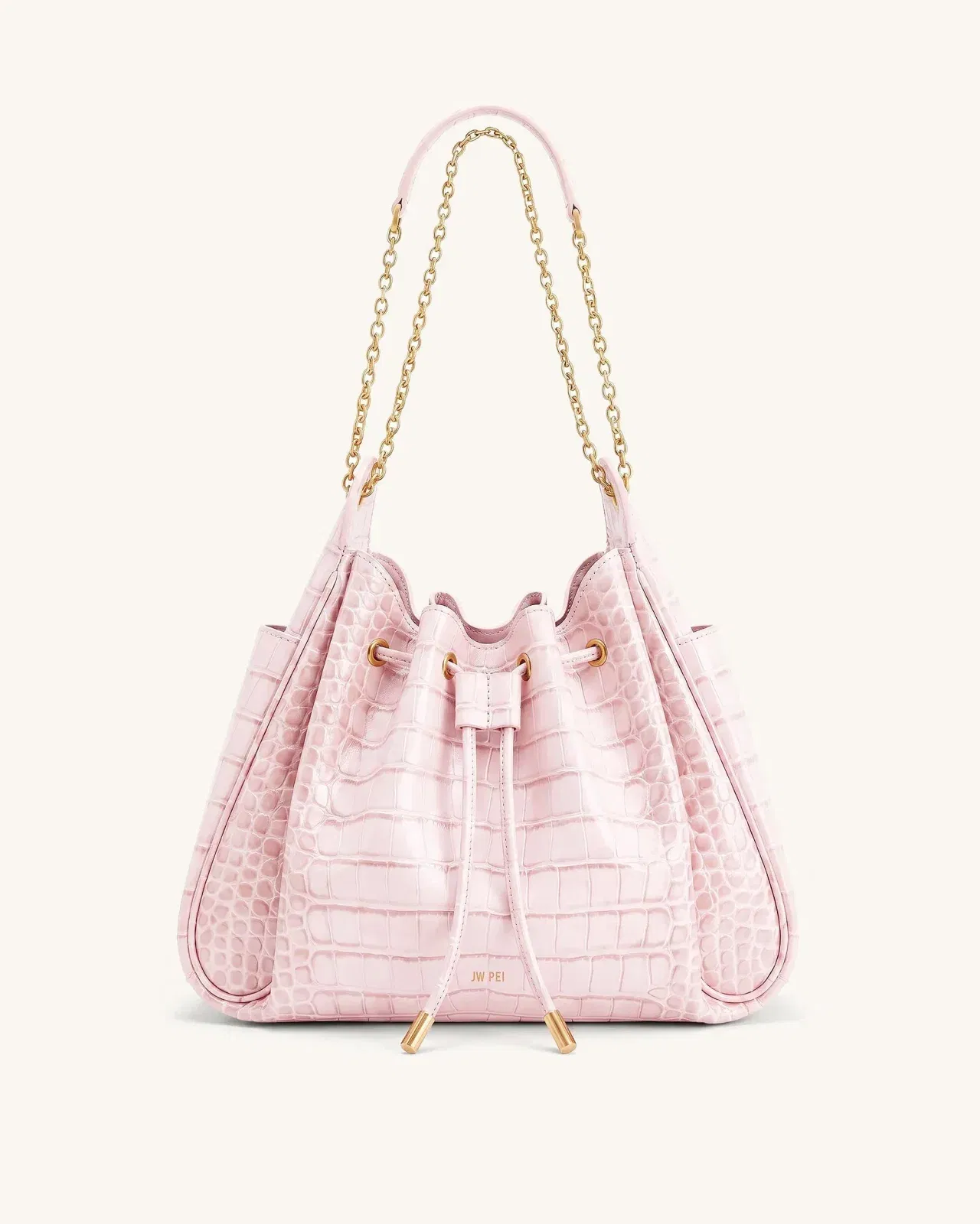Rowan Ruched Drawstring Chain Bucket Bag - Black