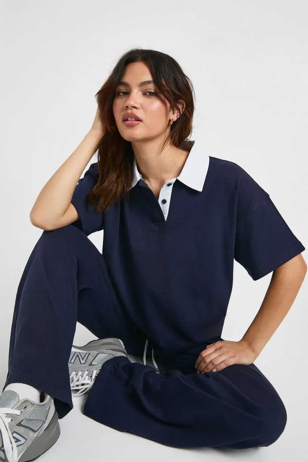 Contrast Collar Boxy Polo Top