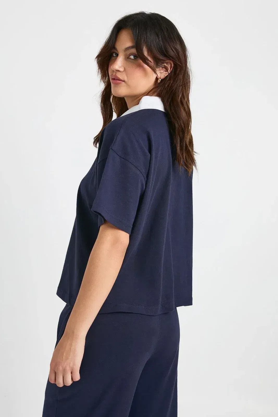 Contrast Collar Boxy Polo Top