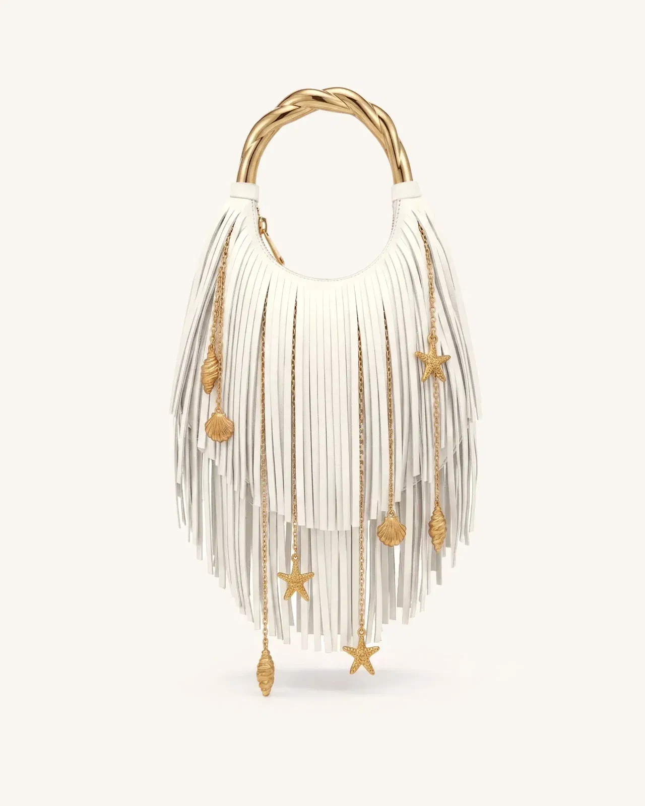 Chloe Metal Handle Fringe Top Handbag - Black