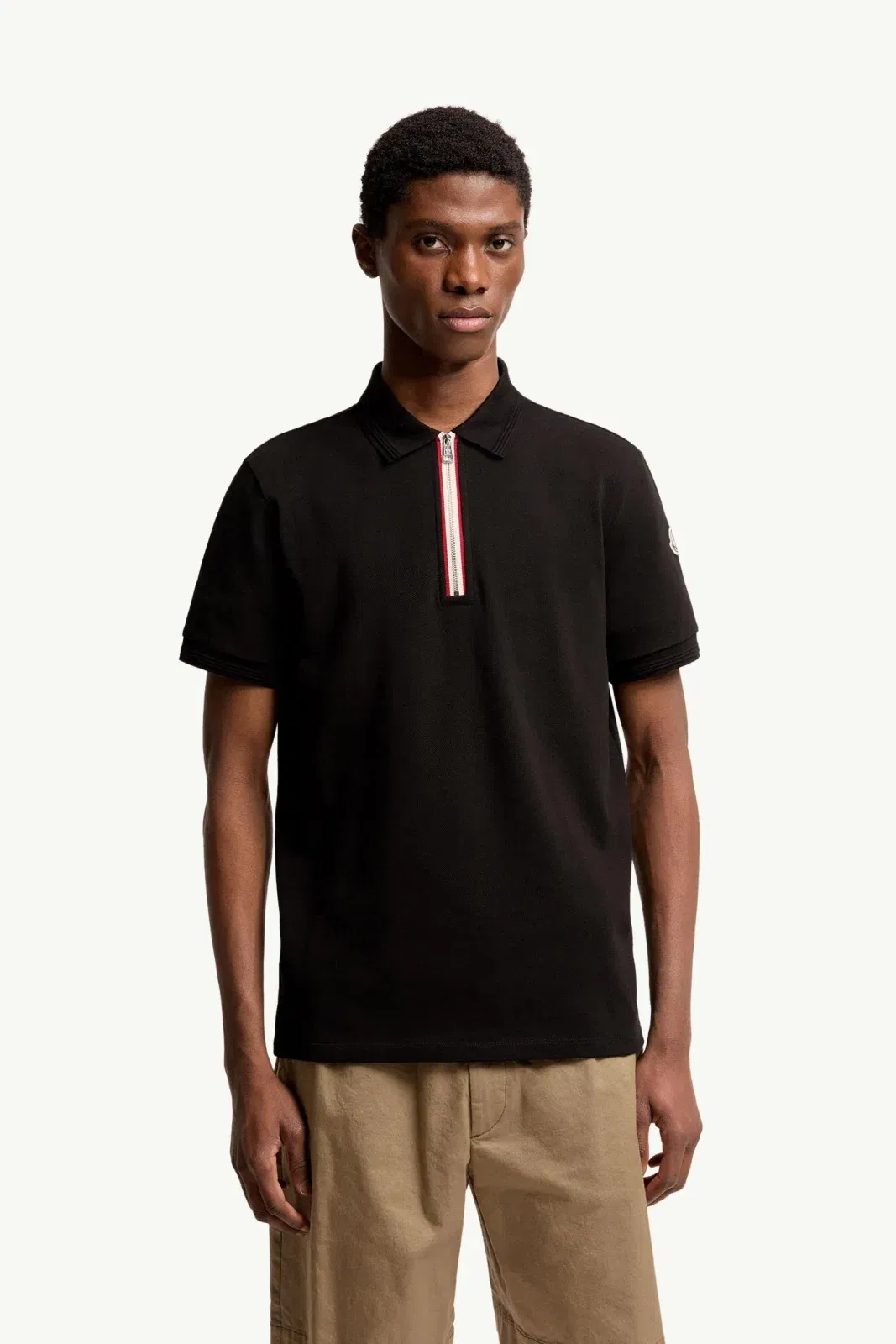 Moncler Tricolor-Trimmed Cotton Polo Shirt Black Black