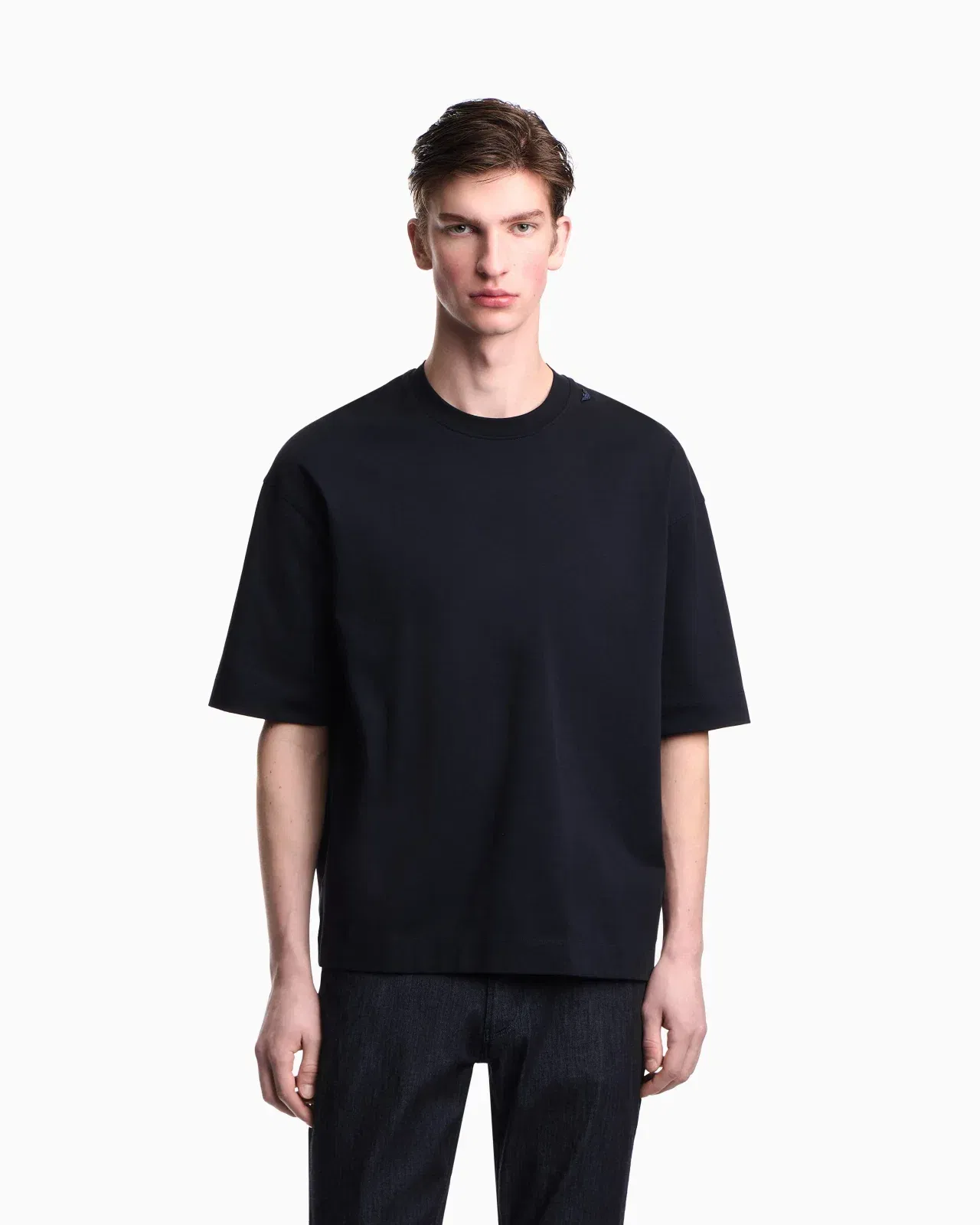Emporio Armani Oversized heavy jersey T-shirt with micro eagle embroidery