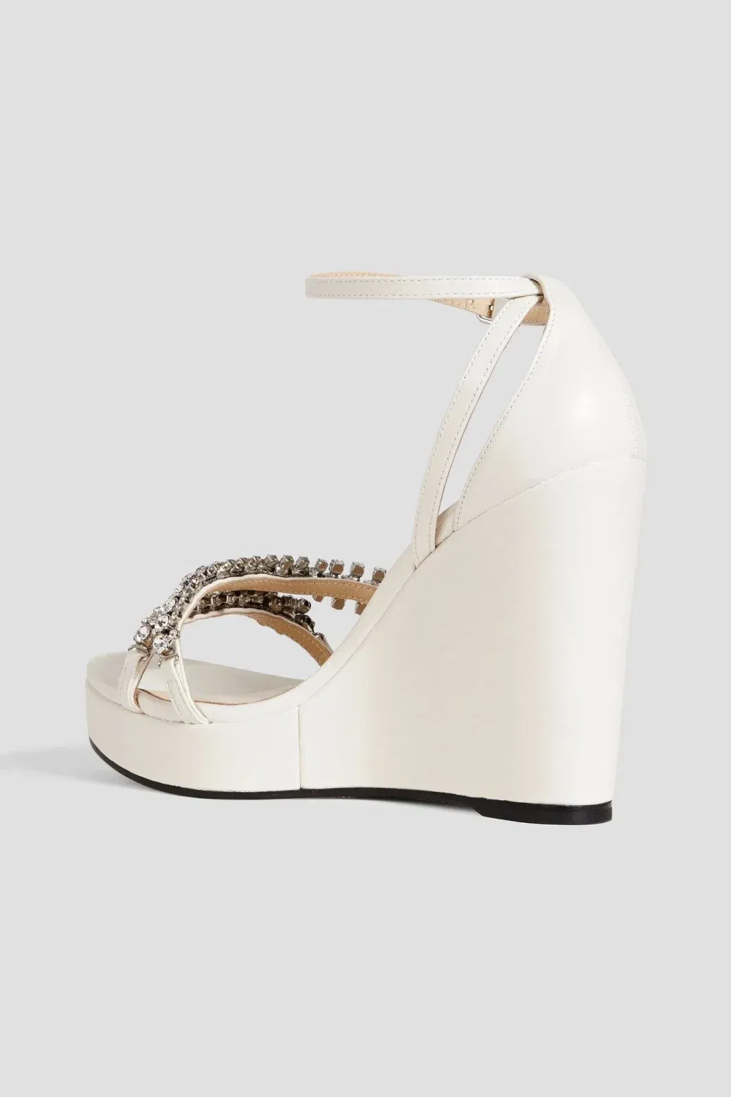 Jimmy Choo Bing 120 Crystal-Embellished Leather Wedge Sandals Ecru Women's