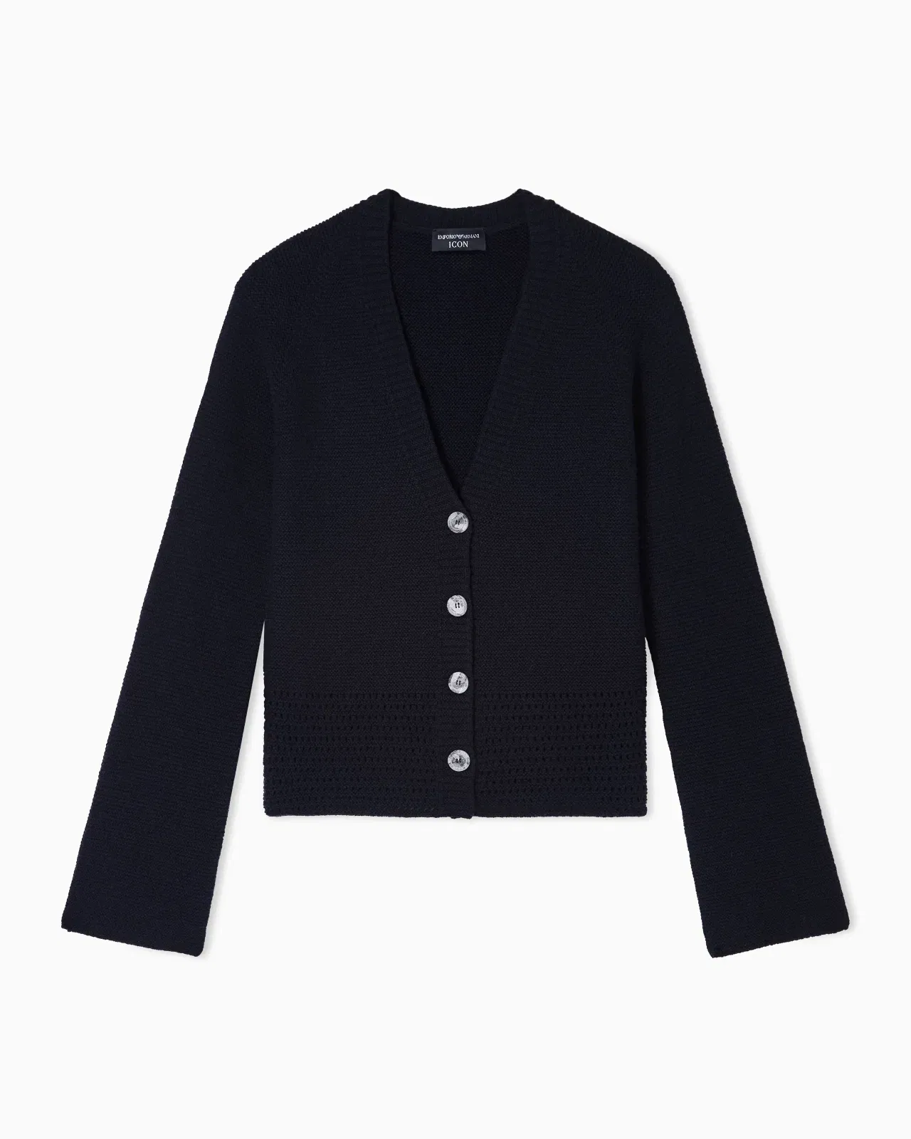 Emporio Armani Icon V-neck cardigan in links-stitch wool with openwork