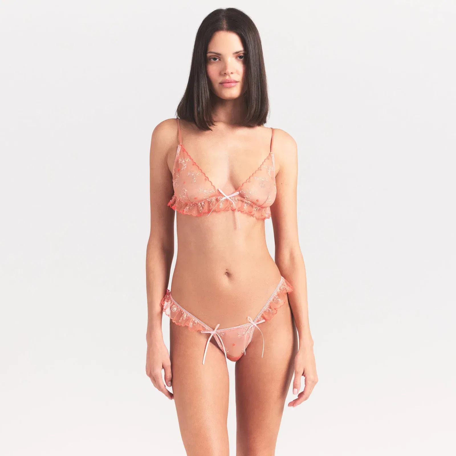 EMBROIDERED TULLE SKIMPY TRIANGLE BRALETTE | GUAVA HEART TULLE