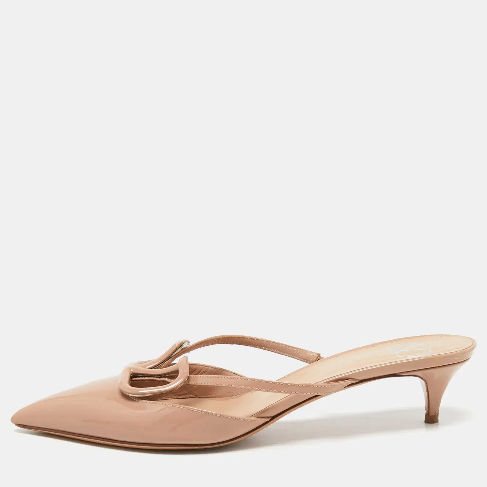 Valentino Beige Patent Leather V logo Mules