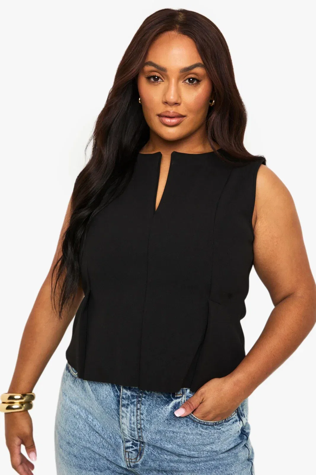 Plus Structured Peplum Hem Top