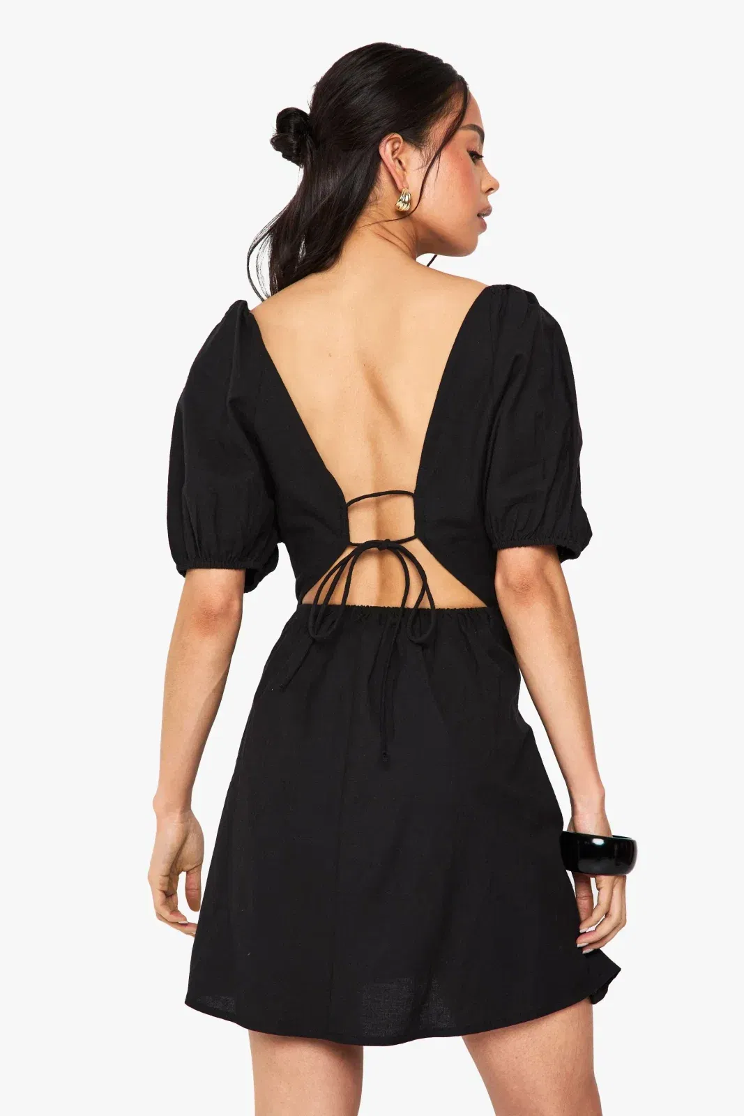 Linen Tie Back Mini Dress