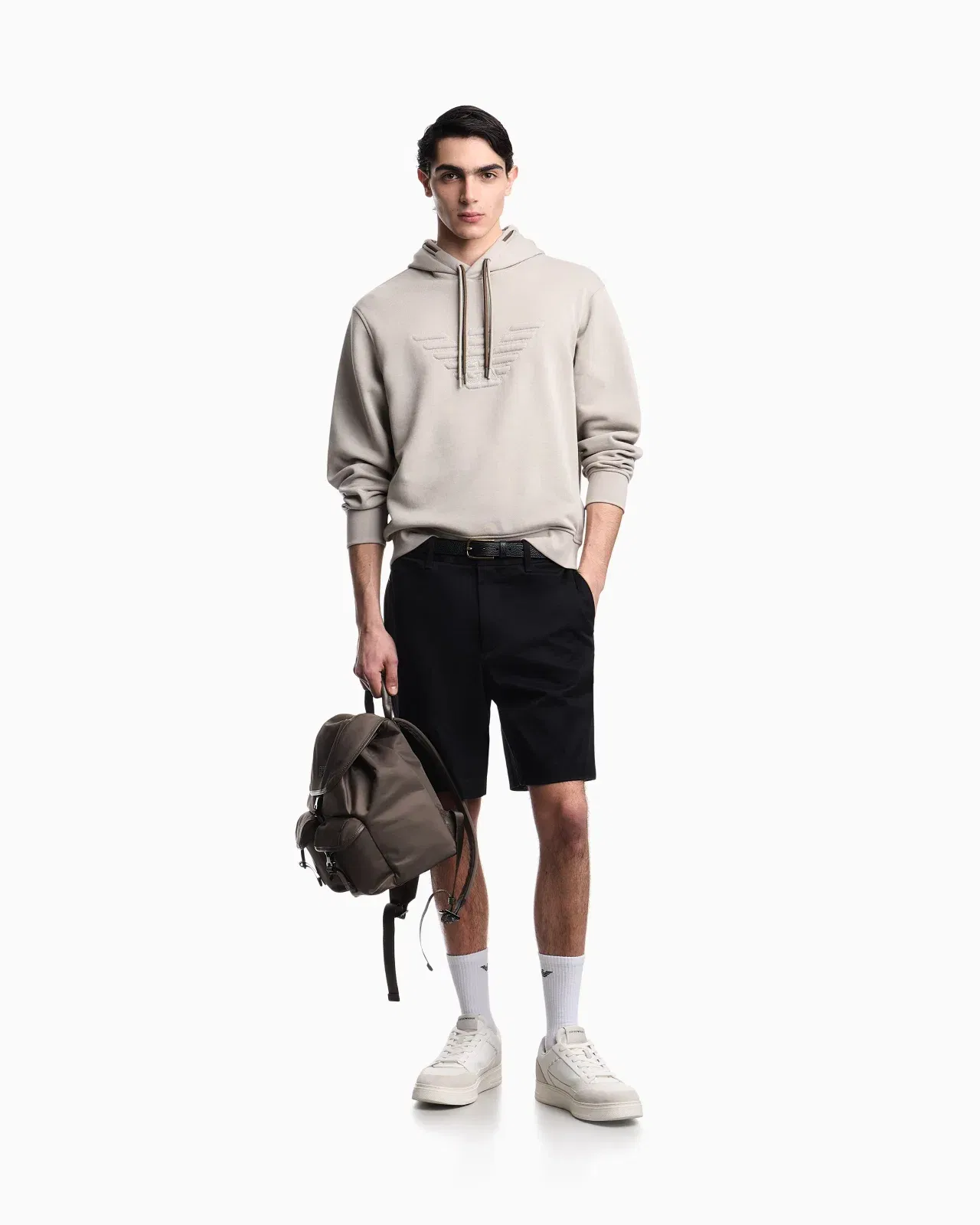 Emporio Armani Loose-fit hooded sweatshirt in French terry jersey with a domed eagle