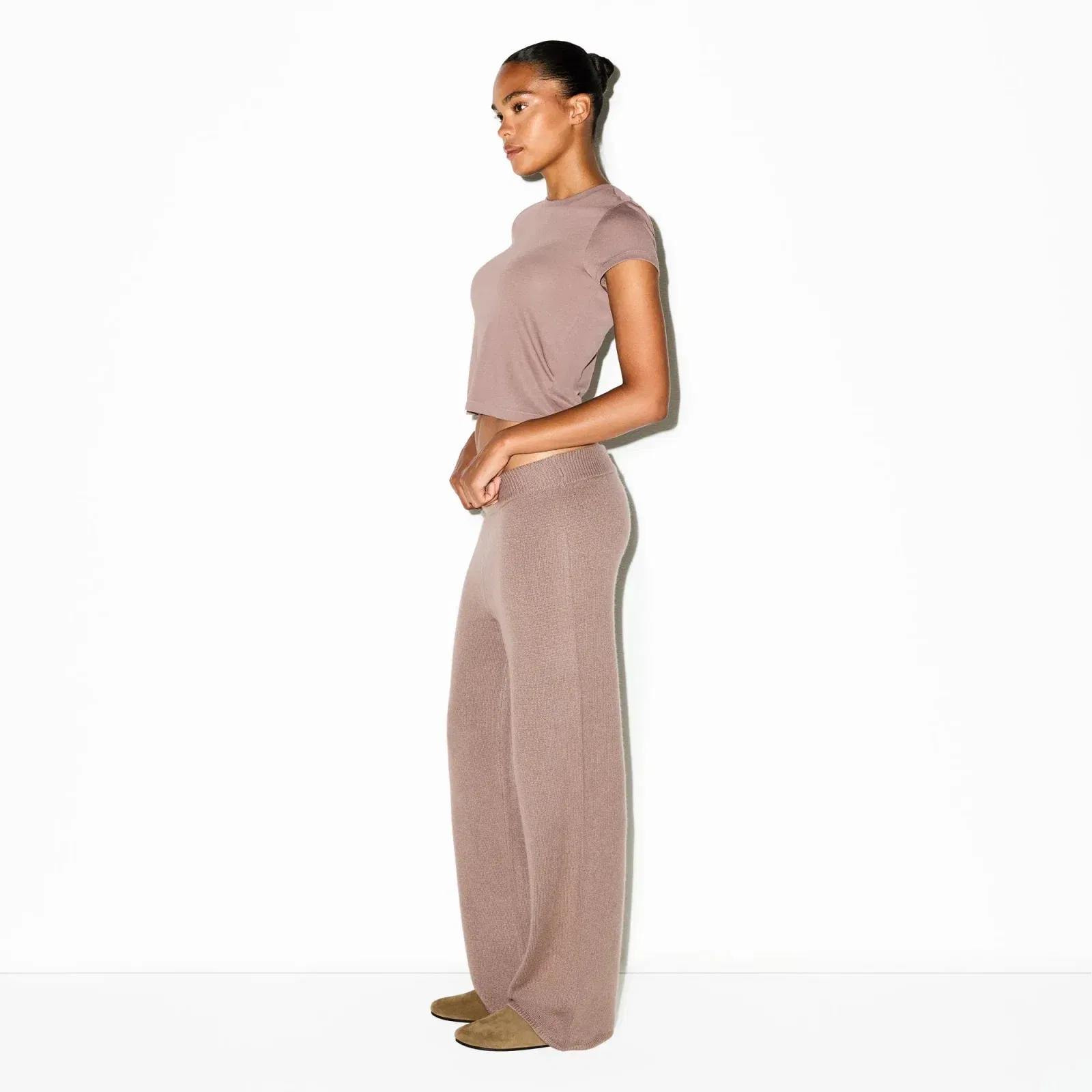 CASHMERE WIDE LEG PANT | UMBER