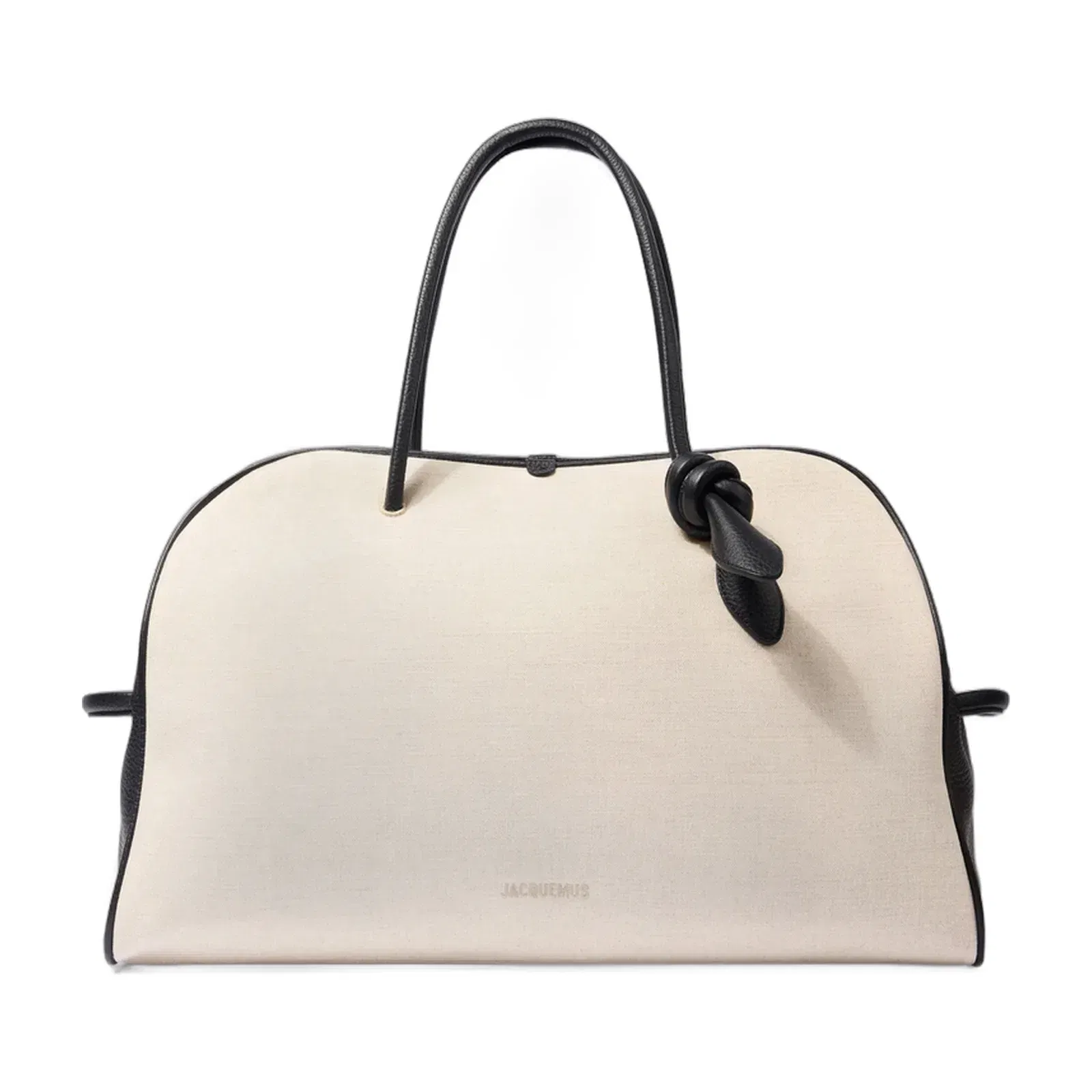 Jacquemus The Large Turismo Linen Bowling Bag With Grained Leather Trim Light Greige/Black