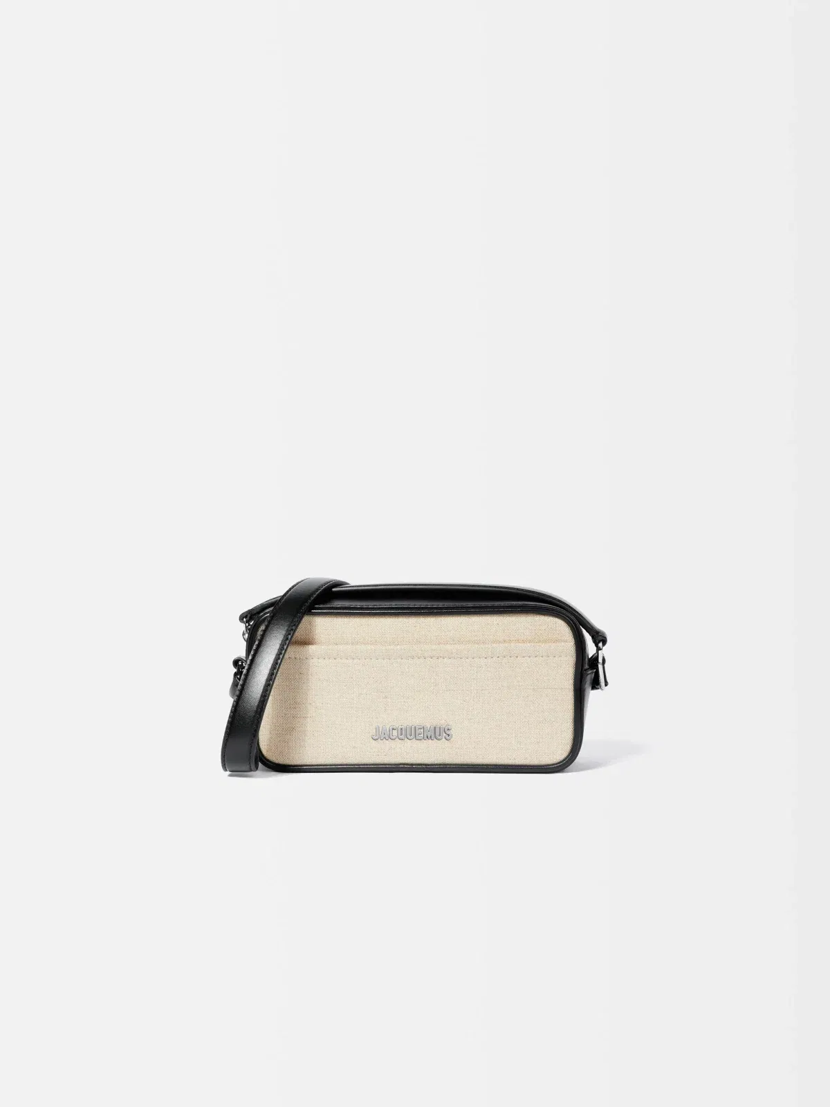 Jacquemus The Baneto Rectangular Bag In Linen And Smooth Leather Light Greige/Black