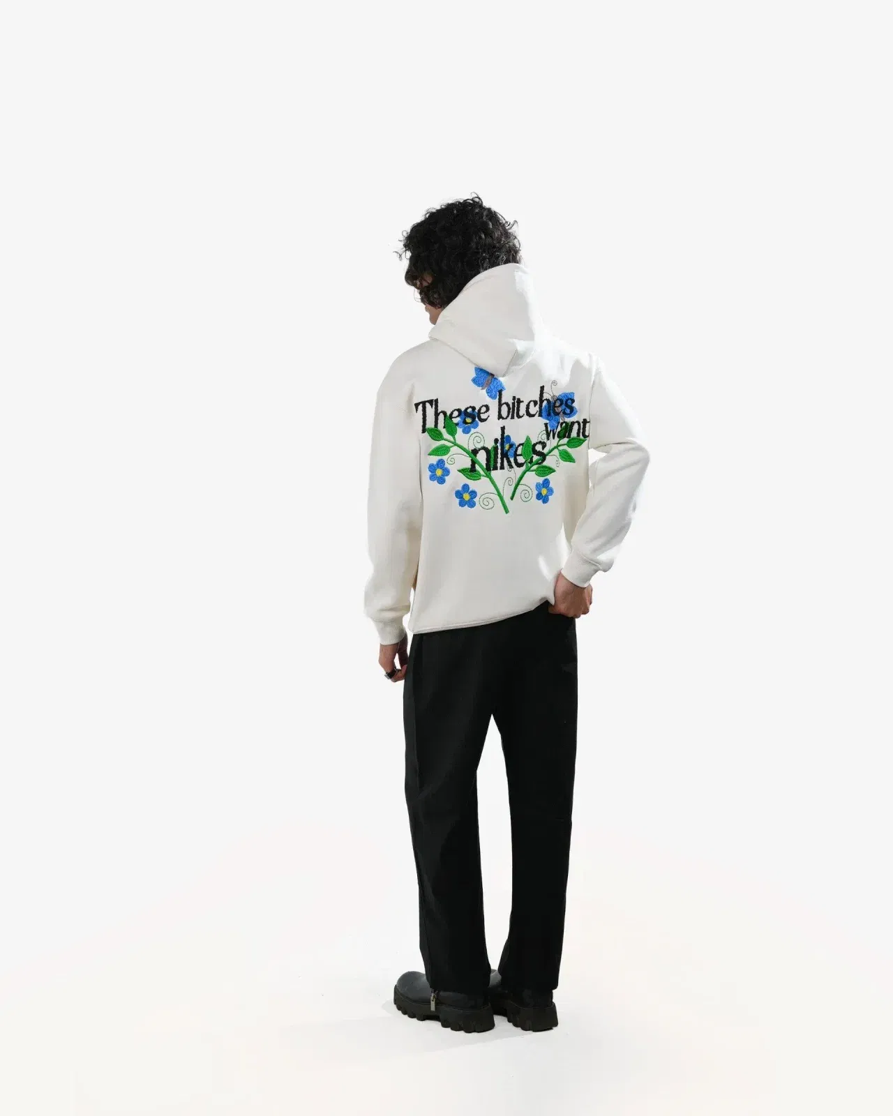 Bitch's Desire Hoodie - Off White Oversized Embroidered Hoodie