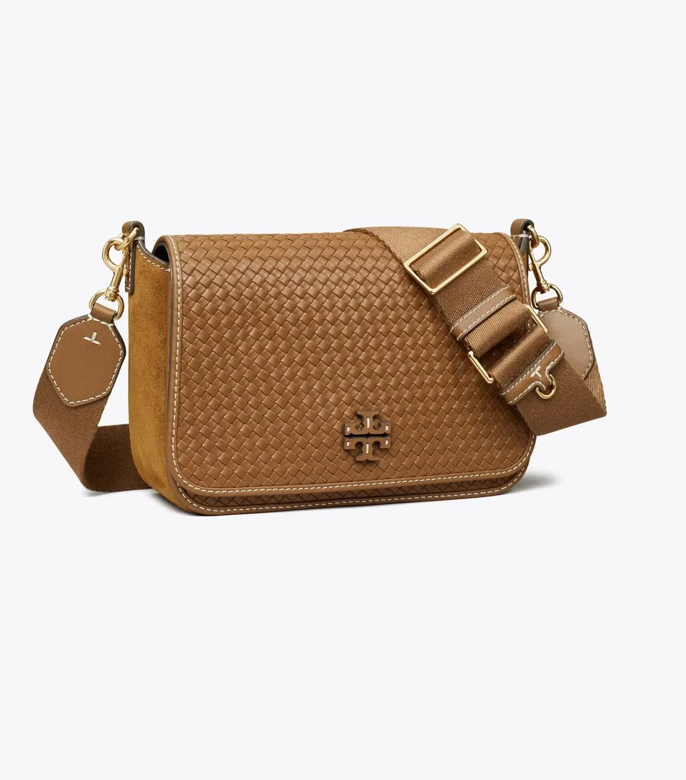 Leather Woven Flap Crossbody