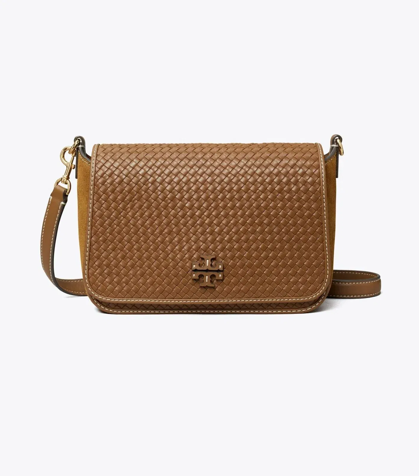 Leather Woven Flap Crossbody