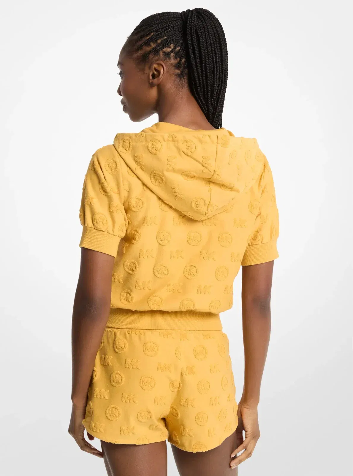 Michael Kors Logo Jacquard Terry Short-Sleeve Jacket HONEYWHEAT