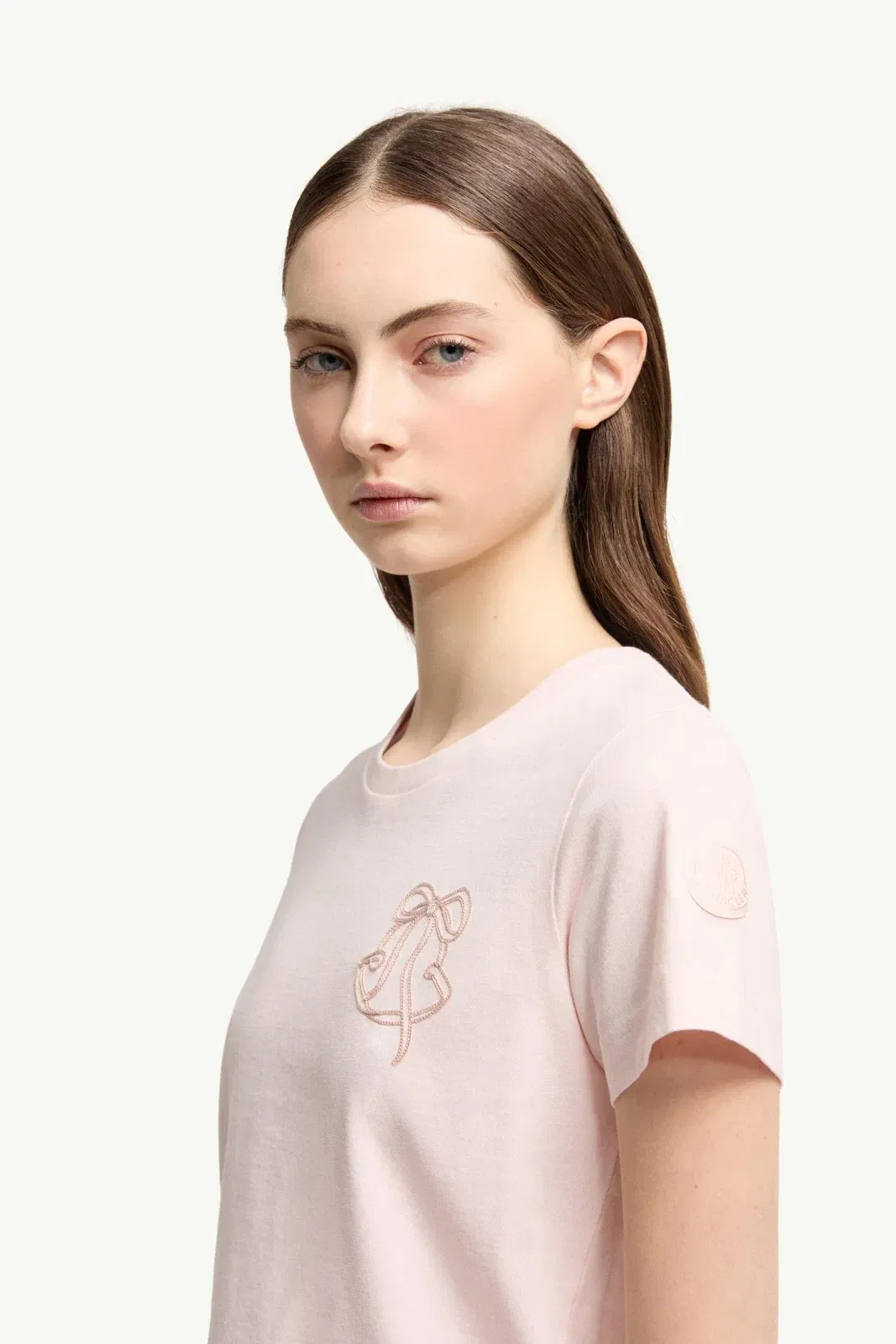 Moncler Embroidered Logo Cotton T-Shirt Light Pink Light Pink