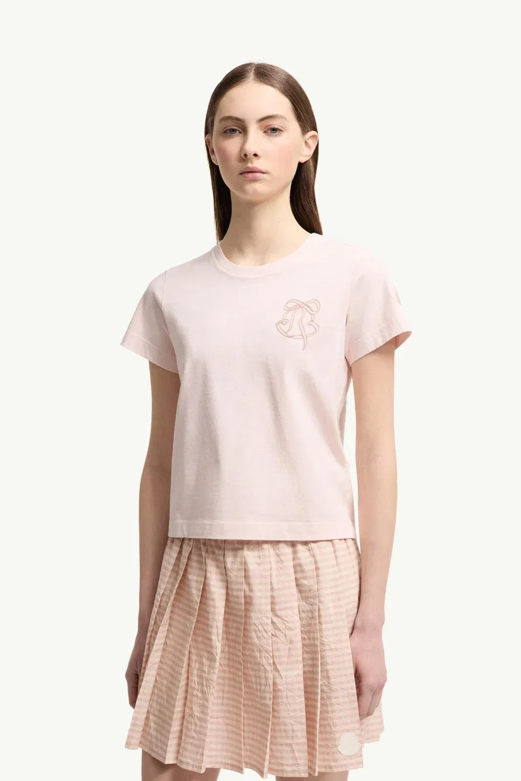 Moncler Embroidered Logo Cotton T-Shirt Light Pink Light Pink