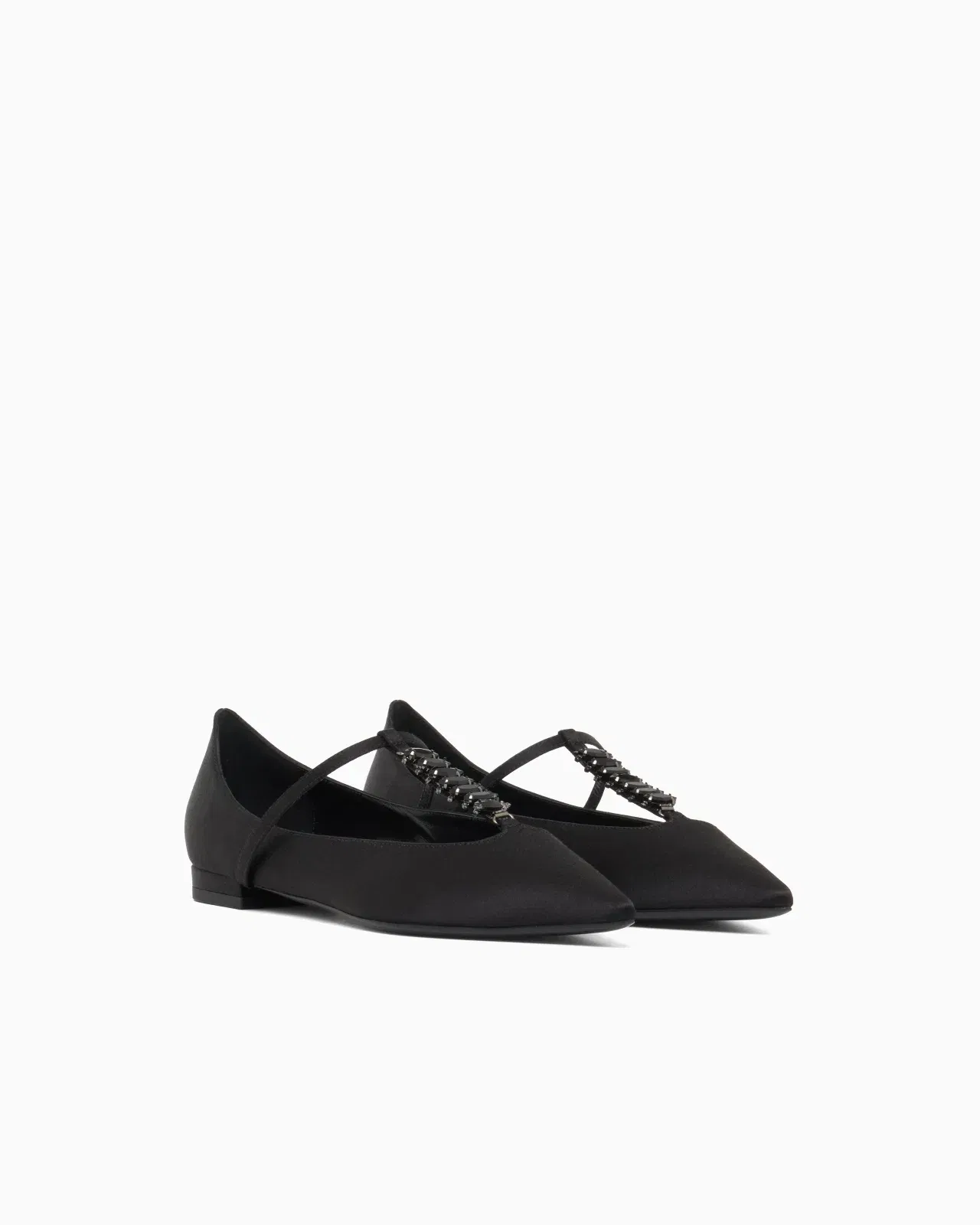 Emporio Armani Satin T-Bar Ballerinas Black