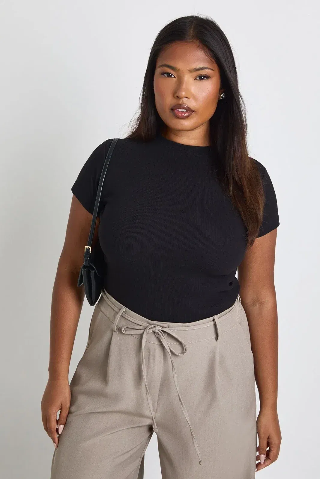 Plus Basic Rib Short Sleeve Fitted Top