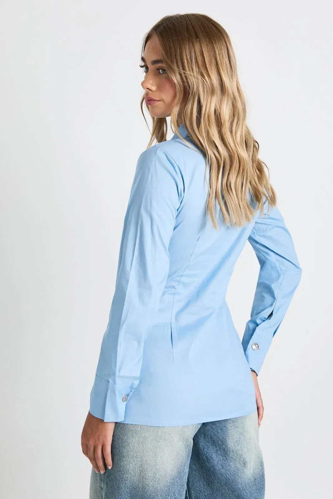 Woven Gold Button Asymmetric Shirt