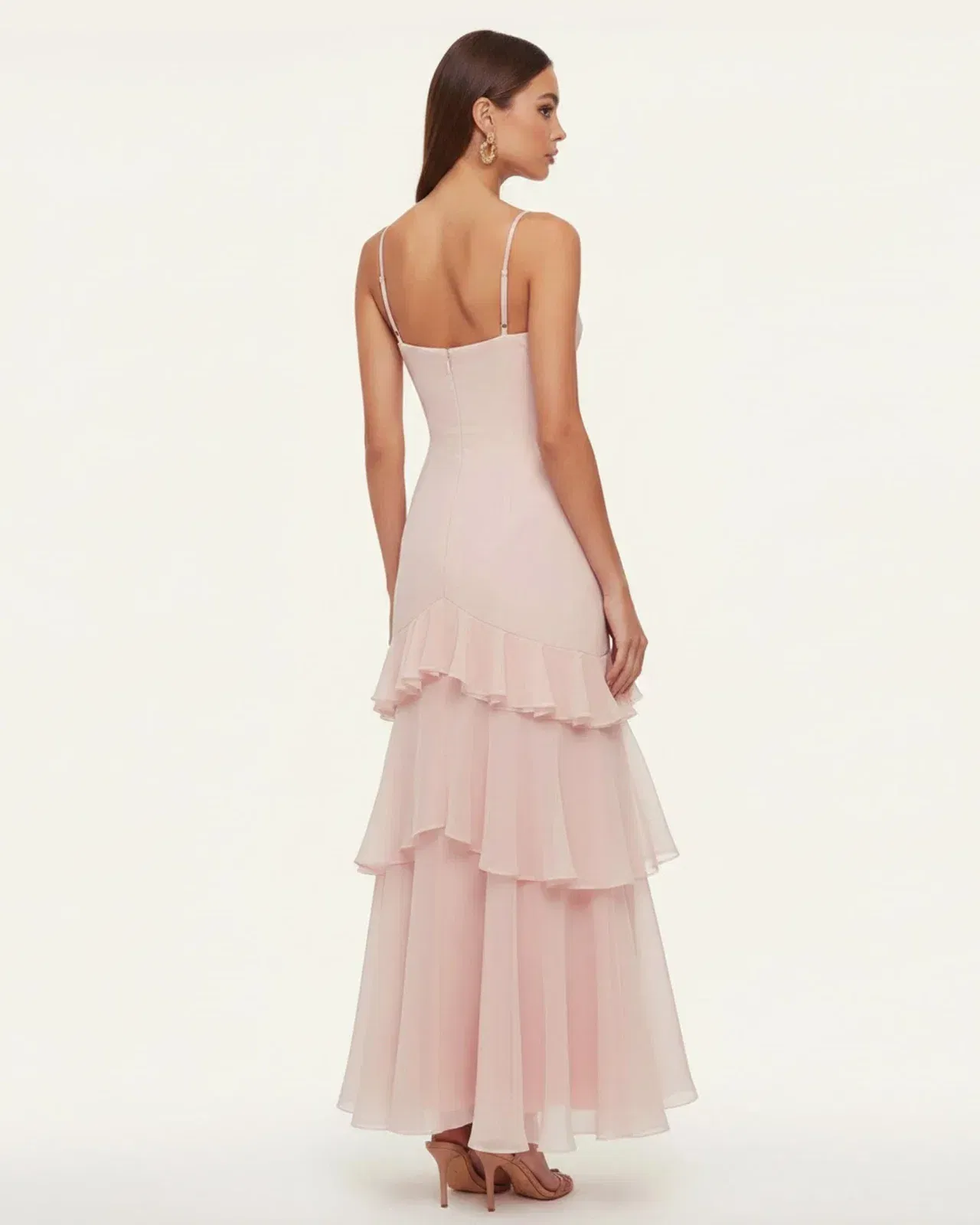 Orchid Embroidered Ruffled One-Shoulder Maxi Dress - Blush Pink
