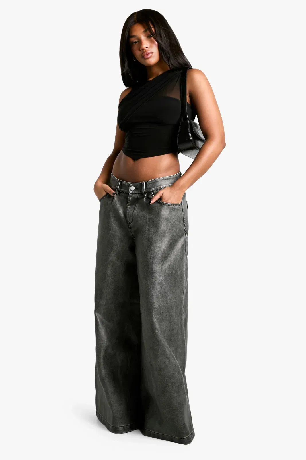 Double Layer Slinky Mesh Insert Pointed Hem Top