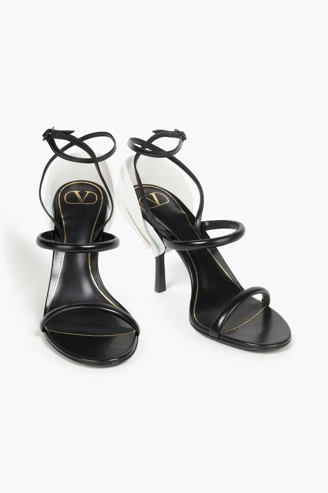Valentino Garavani Roserouche 1959 Appliqud Leather Sandals Black Women's